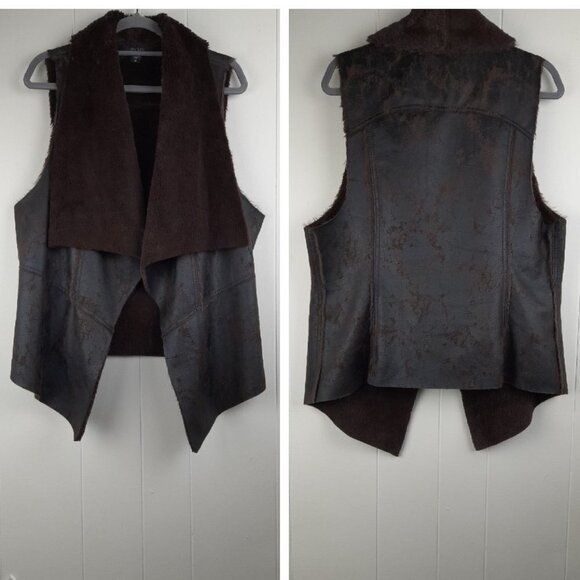Karen Kane Size XL Chocolate Color Open Drape Front Faux Leather Vest - Picture 1 of 6